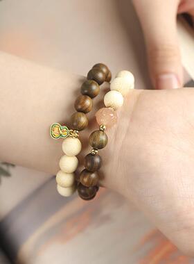 龙血金丝竹拼绿檀原木念珠福禄吉祥好运连连创意情侣个性手链