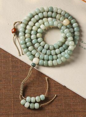 温润如玉绿阴皮老型珠108颗念珠多圈DIY手工编织穗子手串文玩菩提