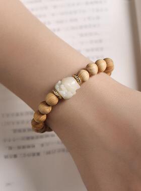 崖柏木念珠手串8mm佛珠搭风化菩提萌猫爪九尾狐隔珠单圈森系手链