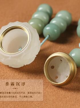 原创绿菩提奶青色菩提约108颗手串夜光石雕莲花香囊夜间发光手串