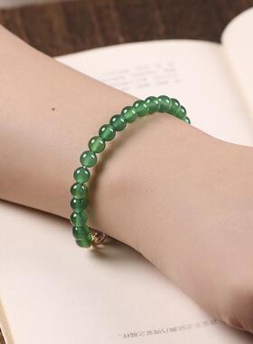 蓝黄玉髓绿玛瑙6mm圆珠手链女款复古森系素雅转运珠清新手链