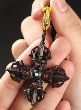 国潮古风个性百搭小叶紫檀金刚杵时来转运吊坠长款毛衣链男女项链