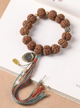 国潮民族风 藏式编绳原创蜂窝爆肉大金刚菩提子文玩手念珠流苏款