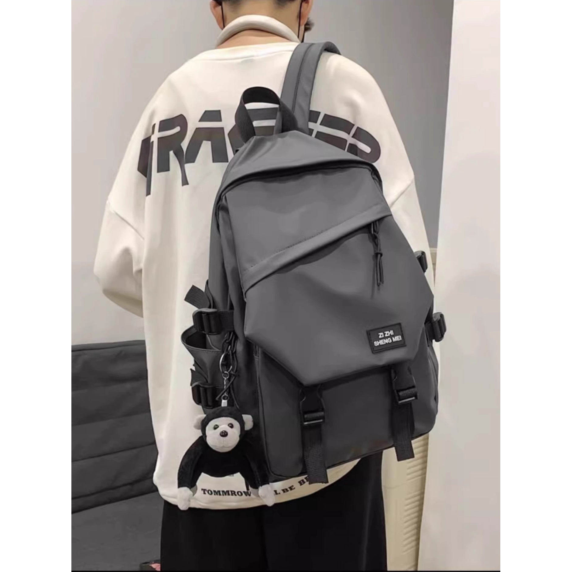 法国ConeKeKe双肩包男女款潮流中学生背包简约防水轻便书包初高中 - 图0