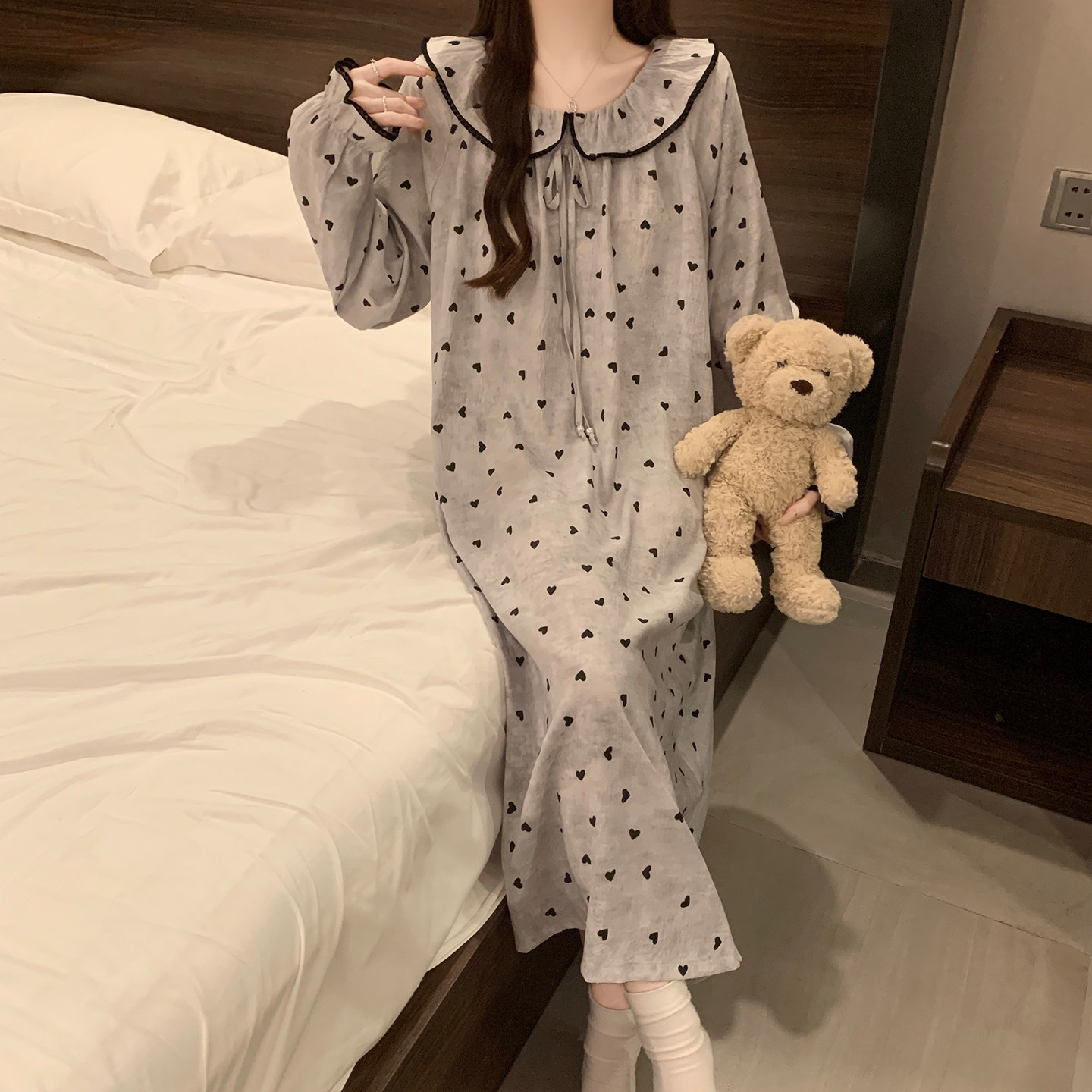 2025新款长袖睡裙女款带胸垫春秋公主风可爱云朵棉睡衣长裙家居服,淘宝优惠券,粉丝福利购,淘宝优惠卷