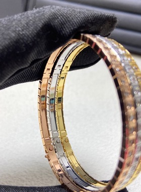 小冰块手镯纯银高级感小方块玫瑰金素圈窄版排钻叠戴情侣手环礼物