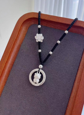 纯银999十二生肖实心平安扣项链