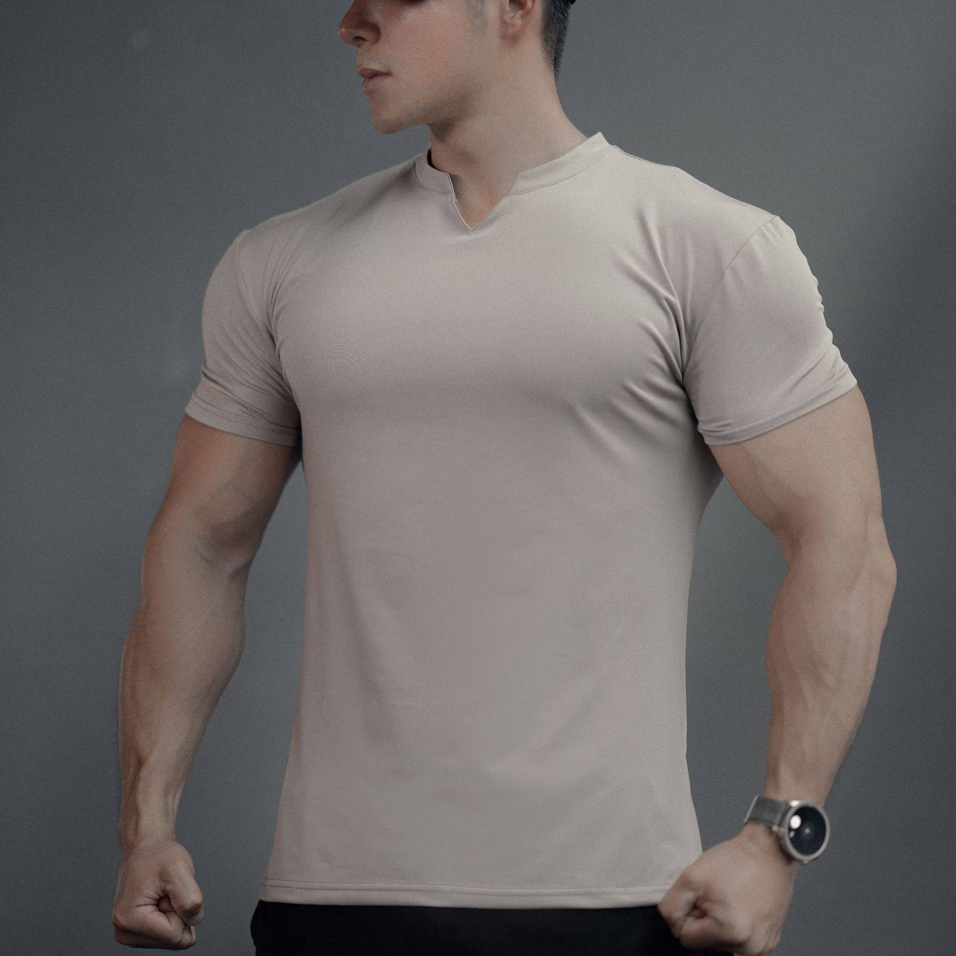 运动短袖男t恤2025新款显肌肉身材收袖口健身V领紧身冰感速干上衣,淘宝优惠券,粉丝福利购,淘宝优惠卷