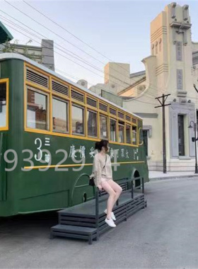 铁艺火车头老式有轨电车道具摆件