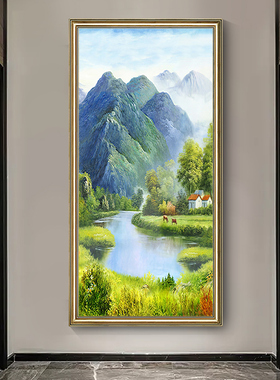装饰画福禄聚财玄关竖版美式油画