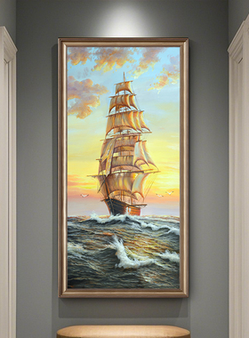 长风破浪美式玄关装饰画竖版挂画