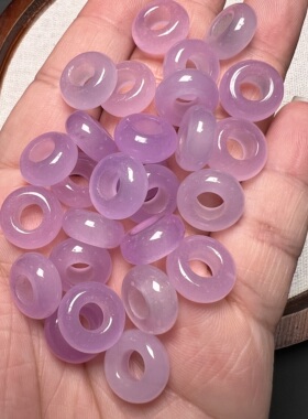 高冰紫15mm面包圈大孔算盘珠圆环散珠 diy玉石甜甜圈散珠配饰批发