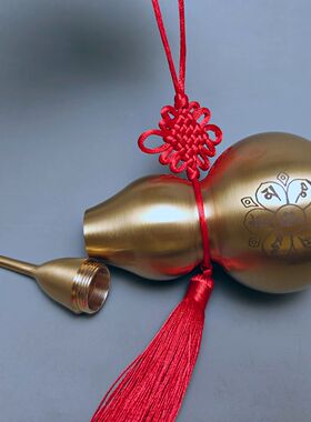大号黄铜六字明咒真言开口葫芦加厚五帝六帝乾隆钱红色中国结挂饰