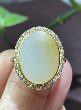 天然和田白玉籽料戒指925银镶嵌女温润细腻食指开口戒