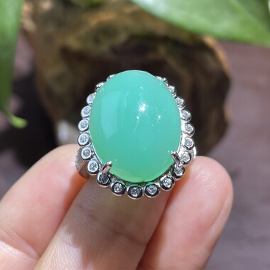 天然澳洲冰阳绿玉髓戒指925银镶嵌送女友送闺蜜礼物