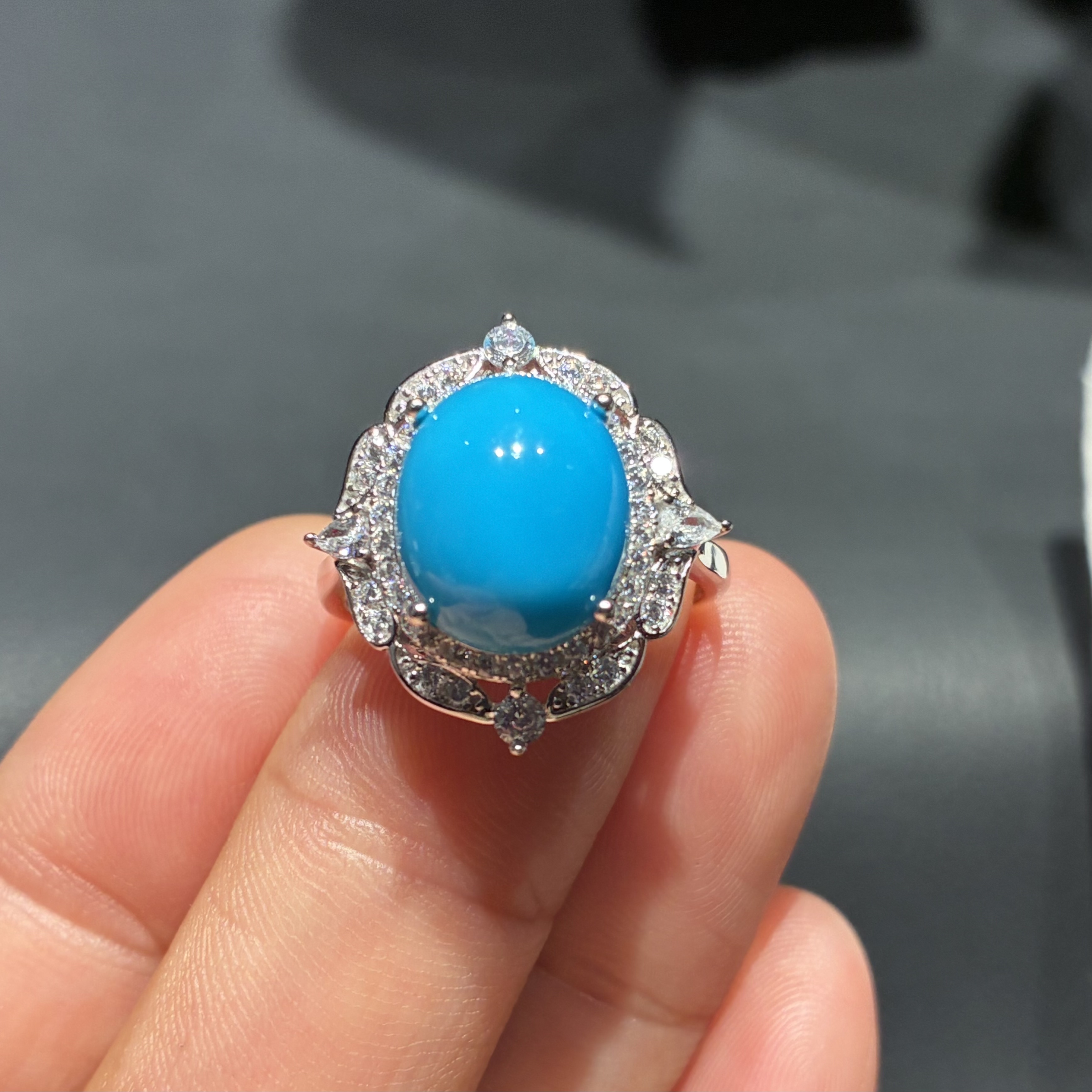 Natural American Sleeping Beauty Blue Pine Egg Ring