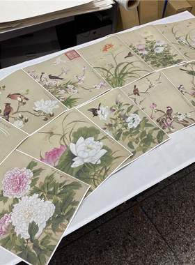 清 余稚 花鸟图册十二页 工笔花卉鸟虫册页微喷复制学习临摹画稿