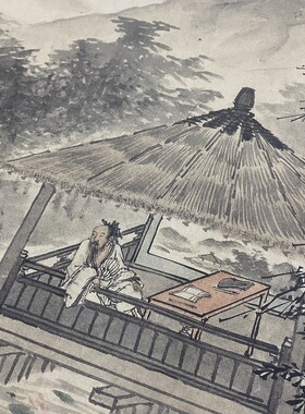 唐寅唐伯虎松崖别业写意山水画国画艺术微喷名画复制品临摹装饰画