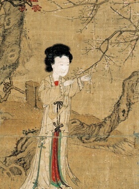 明仇英仕女簪花图名家山水工笔人物装饰画立轴微喷复制品学习画稿