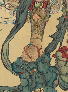 夏荆山南方增长天王图高清微喷古代国画绢复制品佛像工笔人物画稿