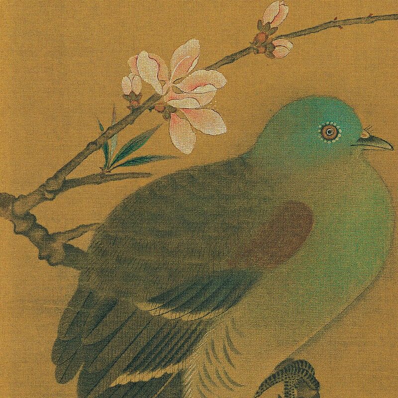 宋徽宗赵佶桃鸠图工笔花鸟斗方画宋小品高清绢微喷绘客厅装饰挂画