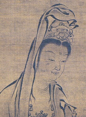 白衣观音图名人字画真迹微喷复制佛像作品复古怀旧挂画轴装裱装饰