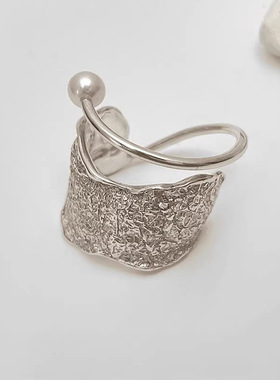 几何线条肌理戒指女简约轻奢双层小众时髦感S925镀银开口食指