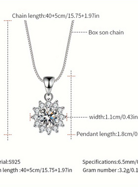 白金色太阳花吊坠女锁骨链百搭送女朋友生日礼物莫桑石项链太阳