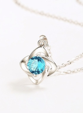 925纯银四叶草锆石项链女款ins经典托帕石吊坠时尚个性简约锁骨