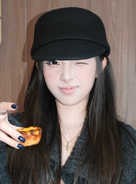 易梦玲同款羊毛秋冬马术报童帽子
