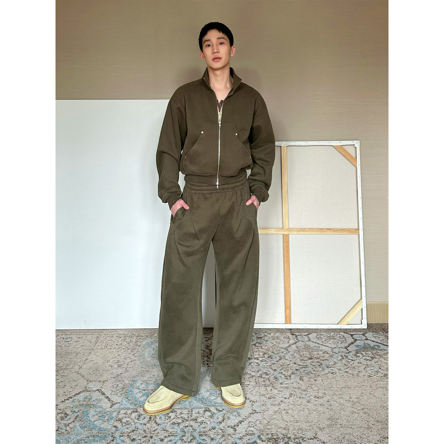 TRENDYWU 美式复古“格林”拼接加绒400克棉弯刀卫衣裤运动套装,淘宝优惠券,粉丝福利购,淘宝优惠卷