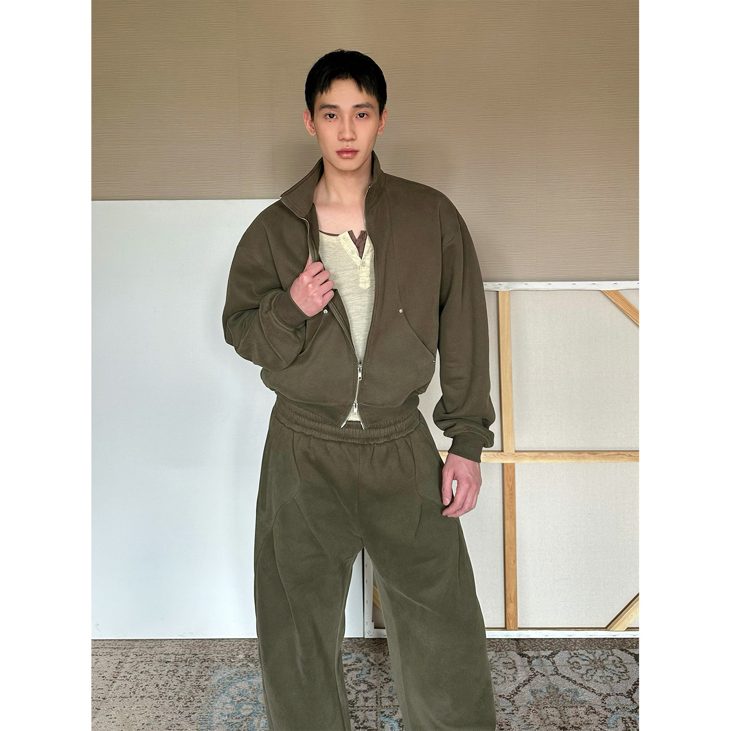 TRENDYWU 美式复古“格林”拼接加绒400克棉弯刀卫衣裤运动套装,淘宝优惠券,粉丝福利购,淘宝优惠卷