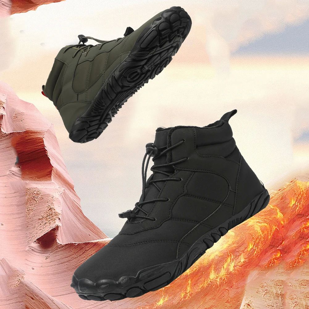 Winter Warm Hiking Boots Men Rubber Running Barefoot Shoes W - 图0