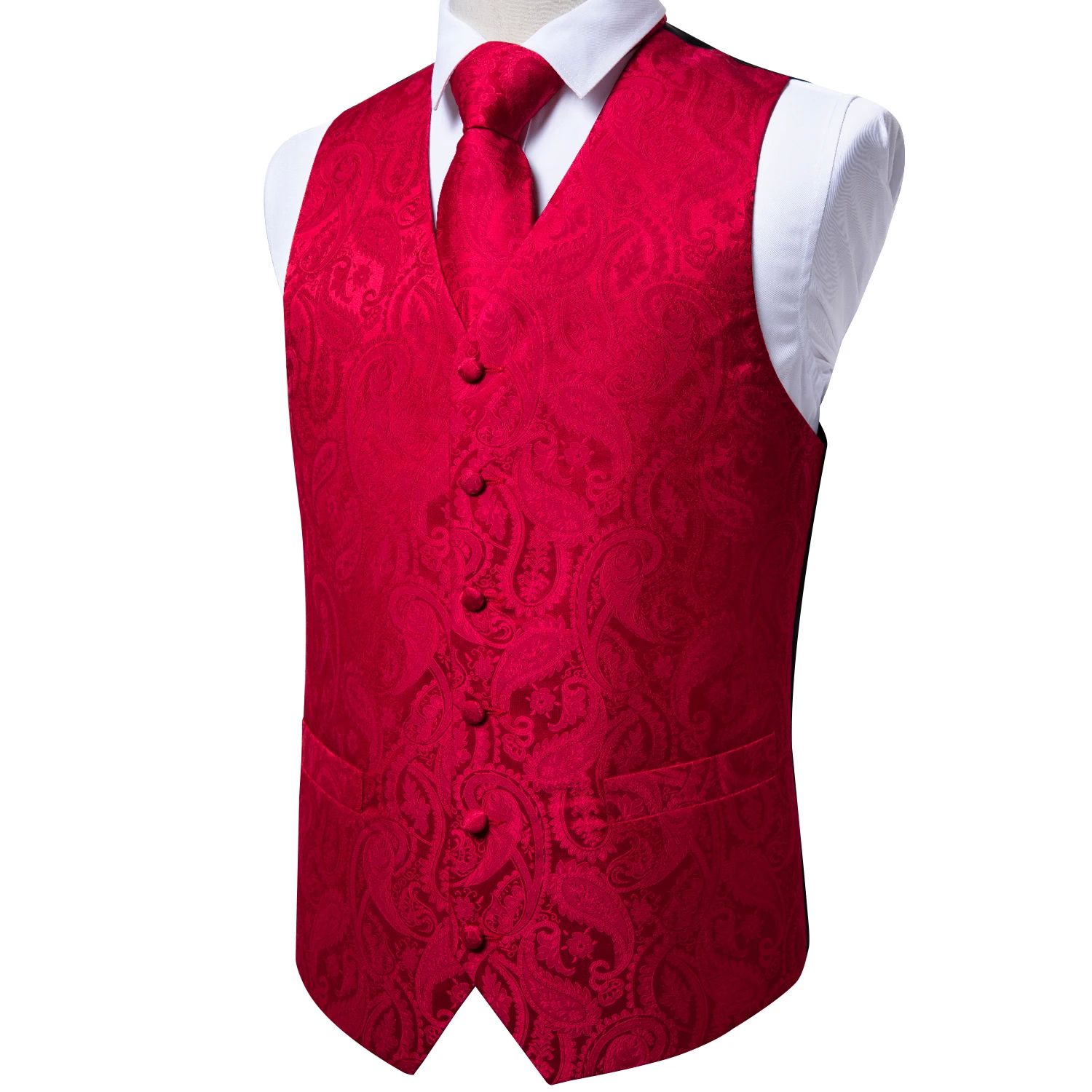 Wedding Red Slim Dress Men Vest Fashion Business Tuxedo Man - 图2