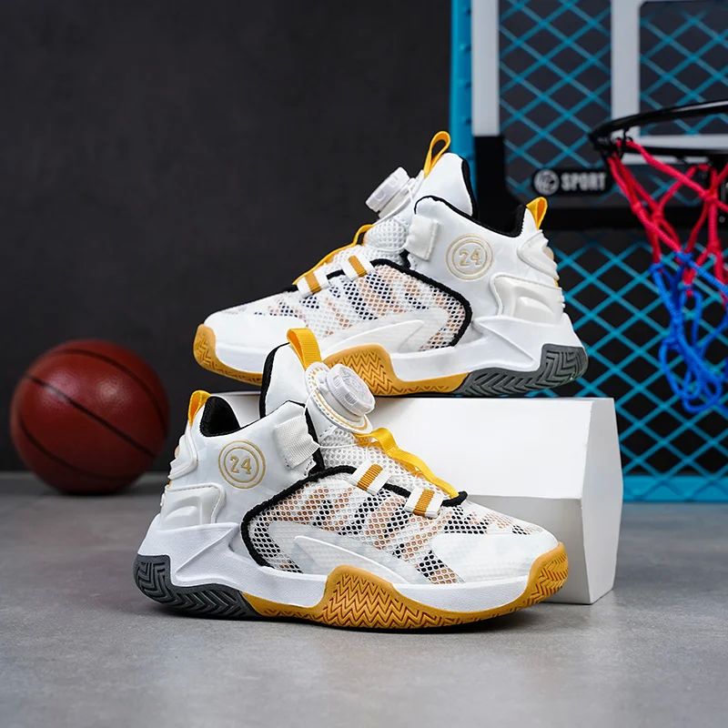 Hot brand boys basketball shoes children's sports shoes thic-图1