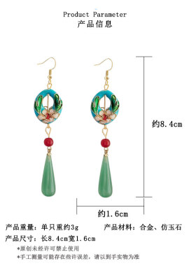 中秋送领导中式绿玉髓荷花耳夹