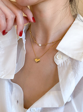 加长项链女胖MM欧美极简冷淡风时尚小众设计感圆珠爱心胖人项饰潮