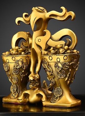 纯铜名利双收摆件左右逢金客厅吉祥物店铺乔迁礼品金钱元宝鸟瑞兽