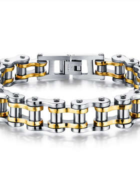 欧美风金色钛钢摩托车男士手链