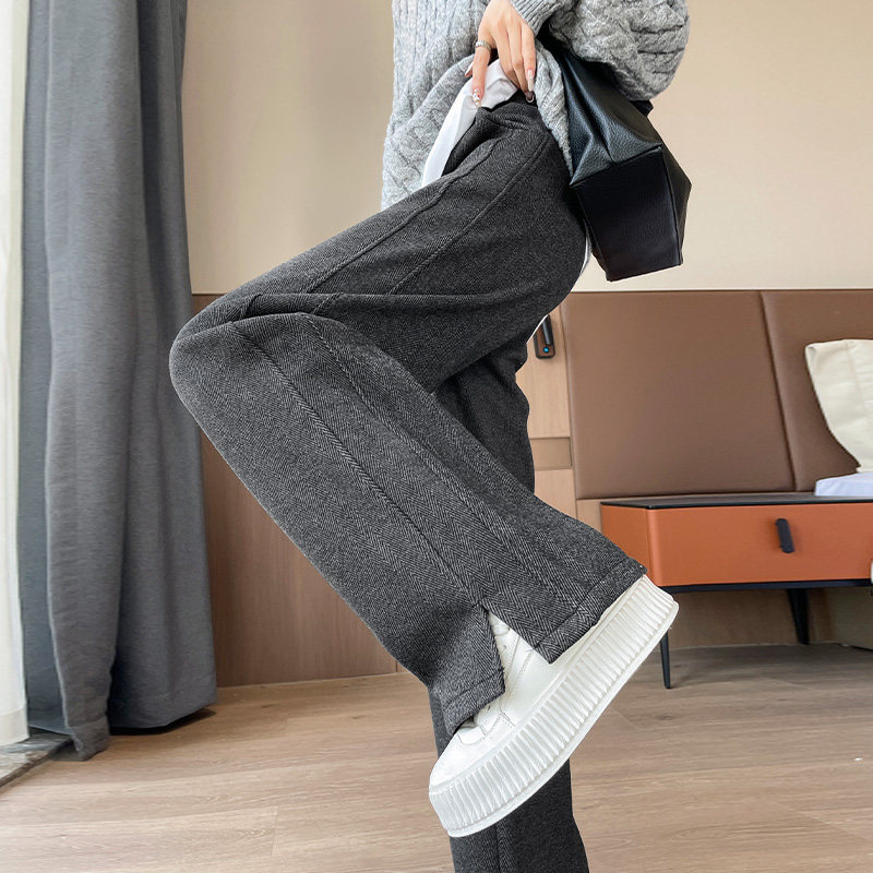 清仓捡漏～人字纹阔腿裤女春秋休闲窄版开叉直筒冬季加绒毛呢裤子,淘宝优惠券,粉丝福利购,淘宝优惠卷