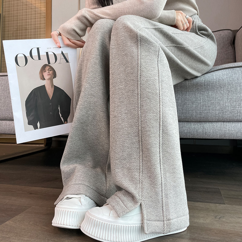 清仓捡漏～加绒毛呢裤子女秋冬阔腿裤女直筒运动休闲裤开叉香蕉裤,淘宝优惠券,粉丝福利购,淘宝优惠卷