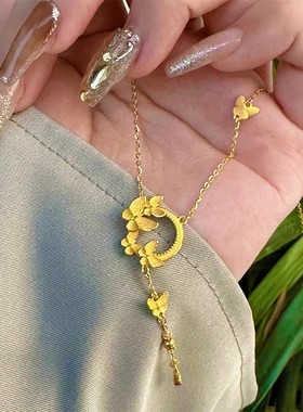 花环蝴蝶流苏项链轻奢小众高级感蝴蝶一体链锁骨链送女友闺蜜礼物