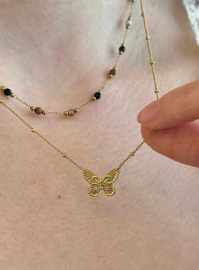 蝴蝶圆珠锁骨链韩式金色浮雕