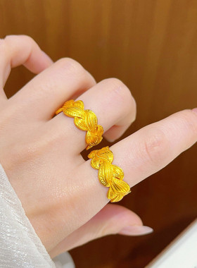 沙金风吹麦浪麦穗开口戒指