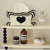 ins Nordic fashion retro style Knitted Loving Tissue Box Bag Suspended Portable Crammy paper Living room Decoration