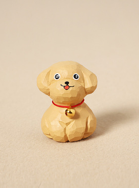 可爱治愈泰迪犬木雕桌面摆件