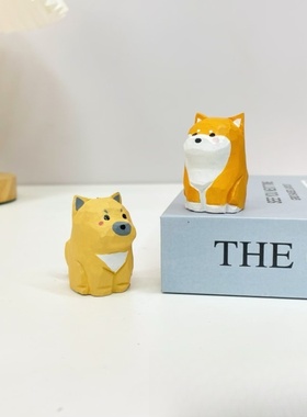 椴木木雕萨摩边牧田园犬摆件