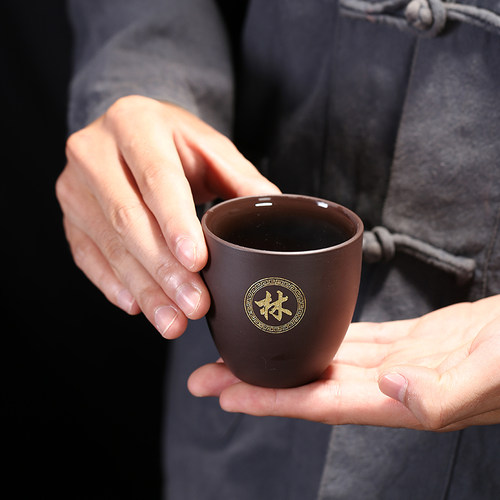紫砂杯功夫小茶杯陶瓷单杯家用主人杯品茗杯茶碗中式私人定制刻字 - 图0