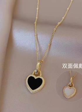爱心锁黑白双面简约项链女复古百搭桃心锁骨链轻奢心形颈链配饰品
