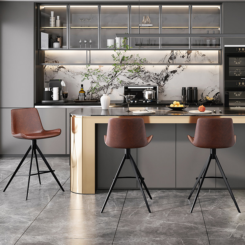 澳大利亚进口头层牛皮高脚凳  吧台椅子轻奢设计师款岛台椅7232,淘宝优惠券,粉丝福利购,淘宝优惠卷